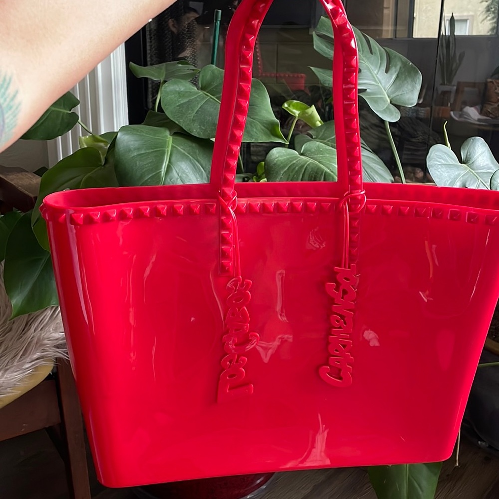 Red studded bag